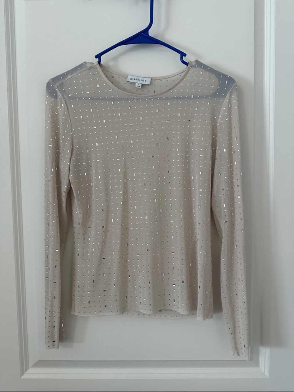Gianni Bini Ivory Long-Sleeve Sequin Mesh Top